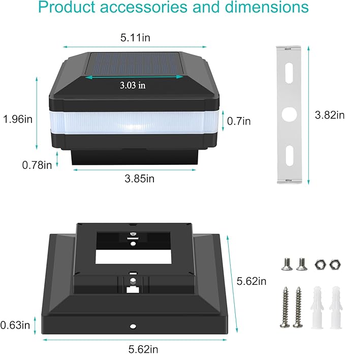 Sumaote Solar Post Lights 160LM 52 LED - 6x6 Posts Solar Light Outdoor Fence Deck Post Cap Lights fit 4x4 5x5 6x6 Wood Posts, IP65 Waterproof for Garden Porch Patio, 6000K White Lighting, 2 Pack