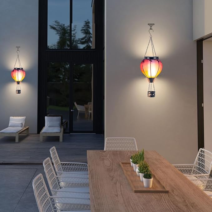 Starsoul 2 PC Starsoul 2 PC Glass Solar Hot Air Balloon Flickering Flame Hanging Garden Light Purple Waterproof Hot Air Balloon Solar Lantern with Large Basket