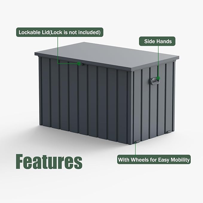 Domi Deck Box 200 Gallon, Waterproof Lockable Steel Outdoor Storage Container for Outside Cushions, Garden Tools and Pools Equipment(Gray)