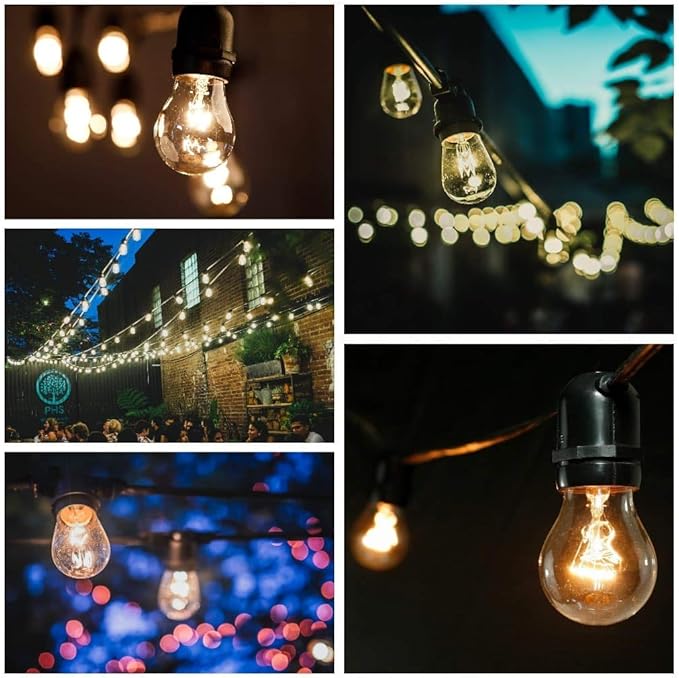 Hometown Evolution, Inc. E26 Commercial String Lights with 16 Gauge Wire (50 Foot 25 Socket, S14 Lantern Edison 11 Watt Bulbs)