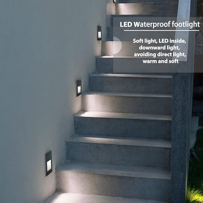 4Pack 3W LED Recessed Wall Light, 85-230V Step Lights Cool White 6000K, IP65 Waterproof Stair Light Staircase Light lamp, Inside Outside Garden Balcony Corridor, Aluminum, 120V Grey