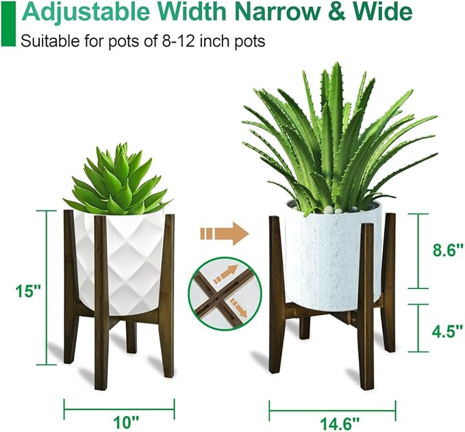 Plant Stand Indoor, Bamboo Plant Shelf, Adjustable Corner Plants Flower Holders Single Floor Plant Stand, Fits 8 to 12 Inches Pots,(Pot & Plant Not Included)(walnut)