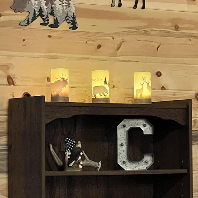 Flickering Flameless Candles with 6H Timer, LED Warm Light Pillar Candles Battery Operated Real Wax with Hemp Rope, Deer, Moose, Bear, Home Table Decoration for Wedding Party