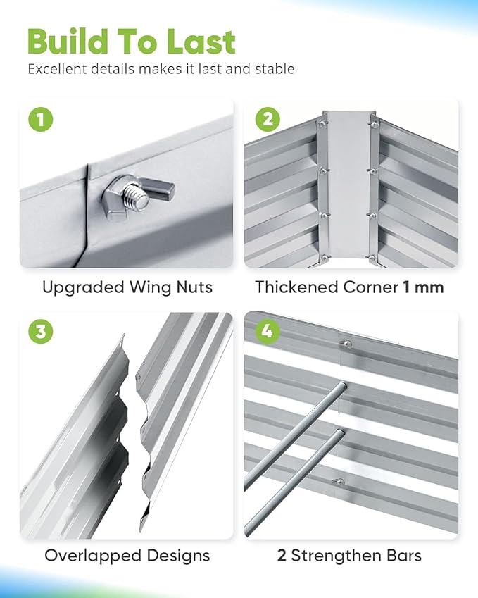 Quictent Galvanized Raised Garden Bed 6x3x1 Ft Metal Planter Box for Vegetables Bottomless for Backyard Outdoor, Include 1 Tomato Cage, Silver
