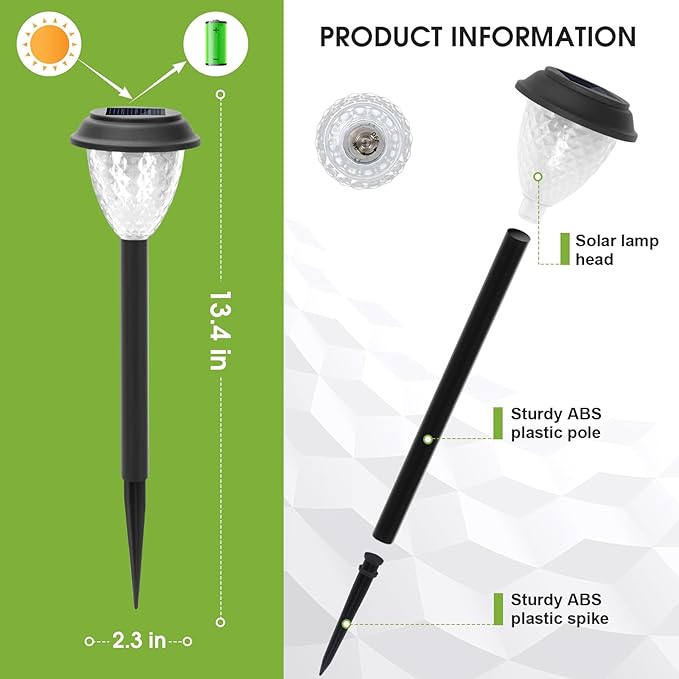 GOODFOEVER Solar Pathway Lights Outdoor, 10 Pack Solar Powered Garden Light Waterproof, Auto On/Off Solar Yard Lights for Lawn Patio Walkway Driveway Decor Landscape Lighting