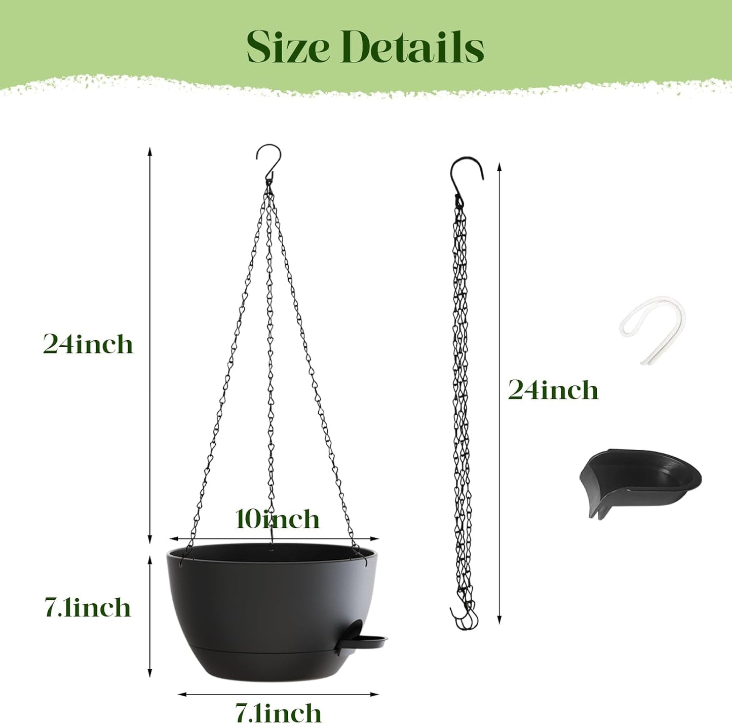 10 Inch Hanging Planters with Chains 2 Pack Self Watering Black Plastic Hanging Pots for Indoor Outdoor Plants, Garden Porch Home Decor (Black)