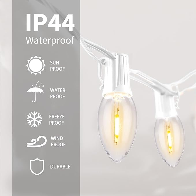 Vintage C9 LED Christmas Lights Outdoor, 50Ft C9 String with 50 Shatterproof Colorful Bulbs, Waterproof Connectable Christmas Tree Lights for Roofline Holiday Garden Party Xmas Decorations