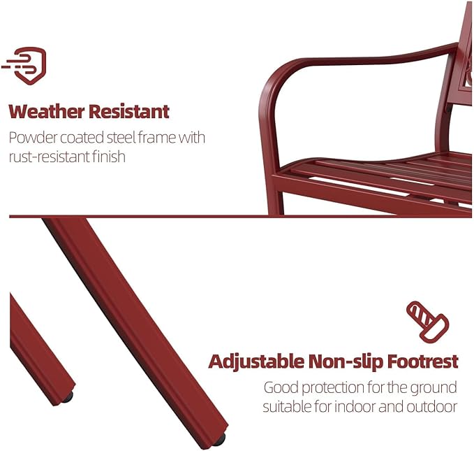 Grand patio 50" Outdoor Bench Garden Bench with Armrests Bench for Outdoors Lawn Yard Porch Red