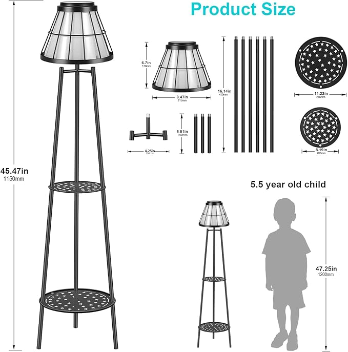 2 Pack Solar Lights Outdoor with Plant Stands, Solar Floor Lamp Street Lights Metal Tripod Patio Lights for Garden Yard Pathway Driveway Front/Back Porch Decoration