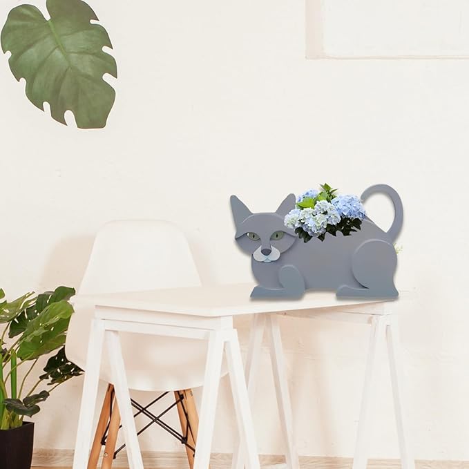 British Short Cat Planter Plant Pots,Cute Garden Cat Flower Planter,Cat Planters Birthday Gifts for Women,Office,Indoor/Outdoor Decor（12.5 * 5.12 * 7.8in）