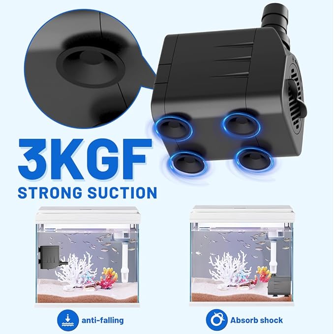 200GPH Submersible Water Pump(750L/H,16W),Ultra Quiet Fountain Pump with 5.2ft. High Lift,Pond Pump for Fish Tank, Pond, Aquarium, Statuary, Hydroponics.