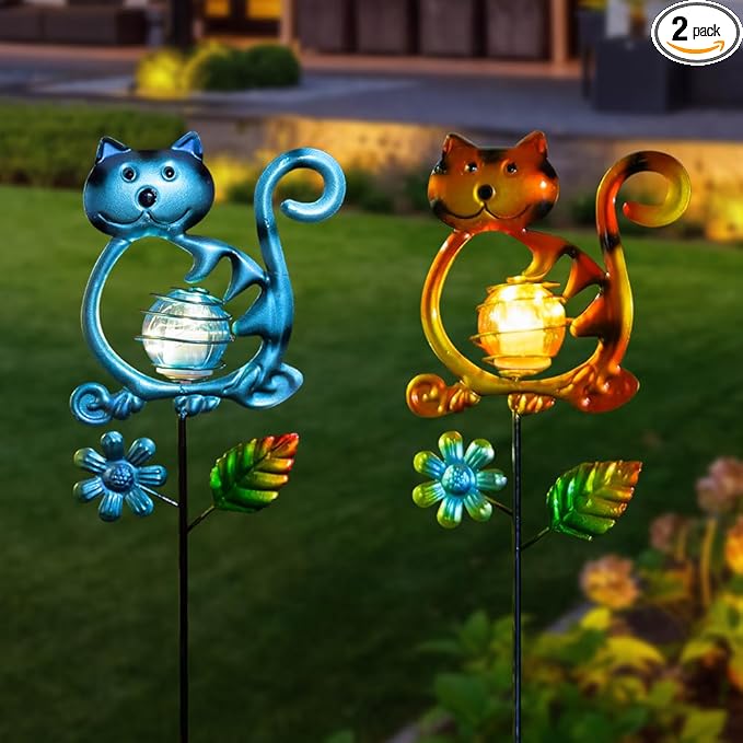 Solar Garden Lights Outdoor Decor,26.4''H Cat Figurine Light,Waterproof Decorative Garden Stakes for Lawn Patio Pathway, Solar Lights for Outside for Mom,Women,Cat Lovers