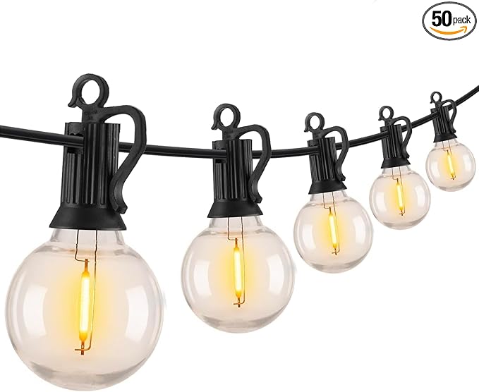 Brightown Outdoor String Lights - 100 FT Patio Lights with 50 LED G40 Globe Plastic Bulbs, All Weatherproof Connectable Commercial Hanging Light for Outside Backyard Porch Cafe