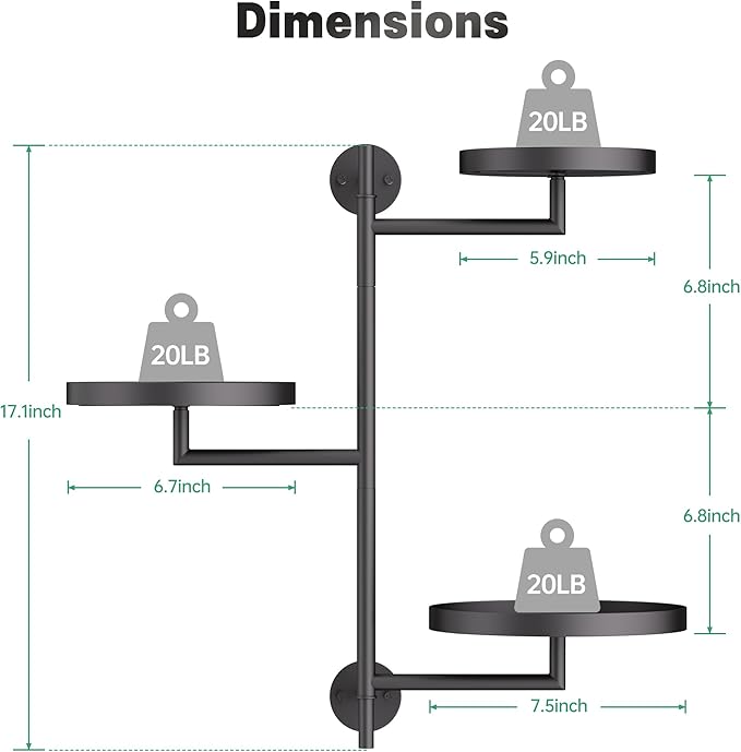 WIndow Rotating Plant Stand Shelf Indoor Black Metal Floating Shelves 3-Tier Wall Mount Plant Holders for Living Room Wall Planter Modern Home Decor for Gardening