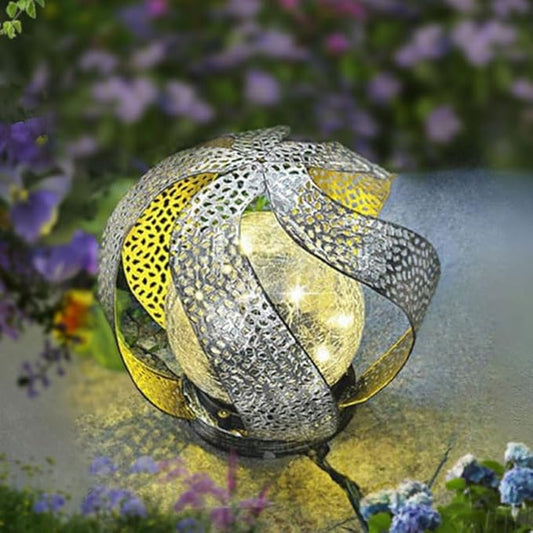 Huaxu Solar Lights Outdoor Garden Decor Waterproof Cracked Glass Globe LED Light Silver Retro Art Metal Retro Design Decorative Yard Patio Lawn Pathway Gift for Mom Women Anniversary Birthday
