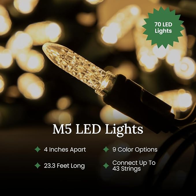 Pro Christmas M5 LED Holiday Lights - 100 Bulbs, 33.3ft - Professional Grade Indoor Outdoor Diamond Cut Sparkle Light Strings for Home Decorations and Christmas Trees - Red