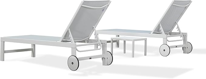 PURPLE LEAF Outdoor Chaise Lounge Set of 4 White Aluminum Lounge Chair Outdoor with Wheels Five-Position Adjustable Patio Lounge Chair for Pool Deck Yard, Bluish-Gray