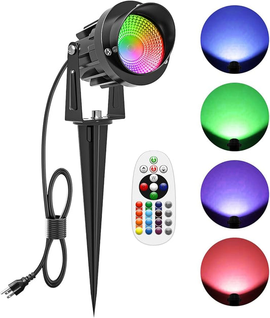 ZUCKEO 15W Christmas Outdoor Spot Lights RGB Color Changing Landscape Lights, 120V Waterproof LED Spotlight with Remote & Plug for Yard Garden Path House Halloween Decorations (1Pack)