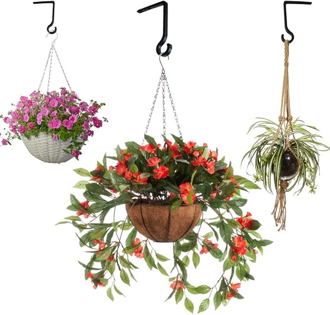 Hanging Plant Bracket 6inch Metal Plant Hook Shepherds Hook Decorative Wall Plant Hanger for Hanging Lanterns, Bird Feeder, Flower Basket Indoor & Outdoor (2, Bronze hammertone)
