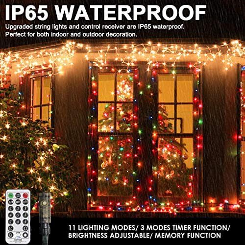 300 LED Christmas String Lights Outdoor Indoor Color Changing with Remote/Timer, 108FT 11 Modes Waterproof Warm White and Multi Color Christmas Lights Plug in for Tree Garden Decoration