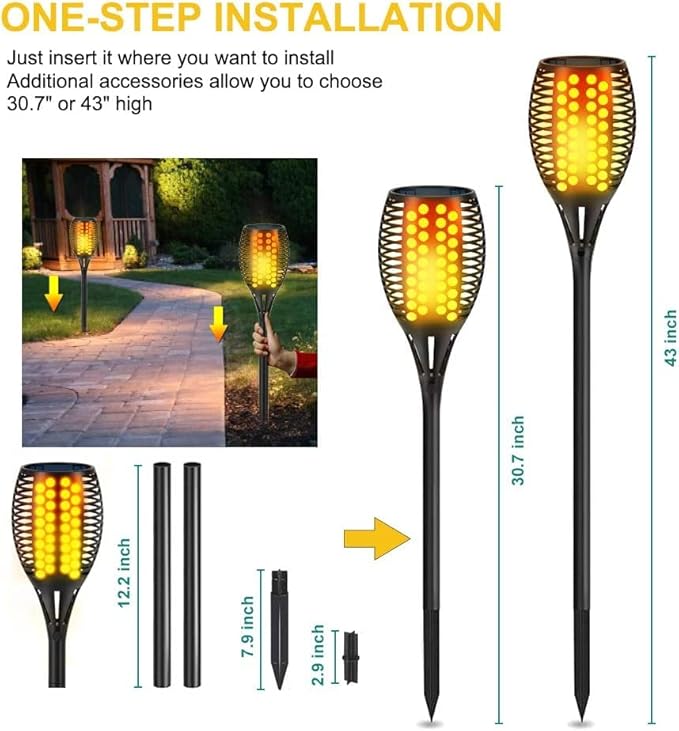 Aityvert Solar Lights, 43" Flickering Flames Torch Lights Outdoor Waterproof Landscape Decoration Lighting Dusk to Dawn Auto On/Off Security Flame Lights for Yard Garden Pathway Driveway (8 Pack)