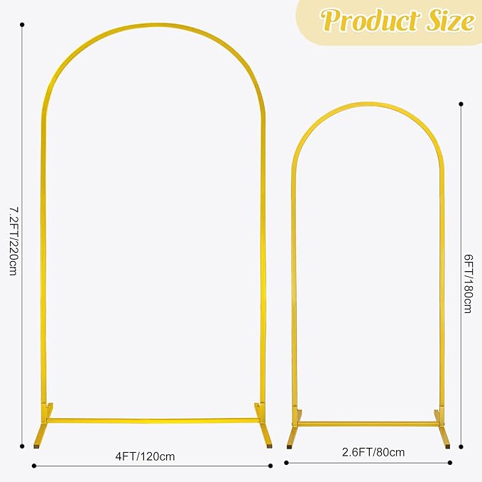 Gold Metal Arch Backdrop Stand 2 Set 7.2FT, 6FT Wedding Arch Stand Arched Door Frame for Birthday Party Baby Shower Ceremony Indoor Outdoor Celebration Decor (7.2FT, 6FT)