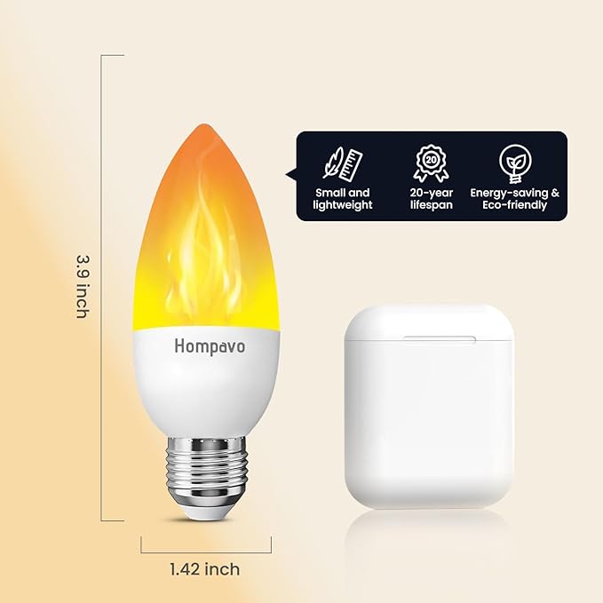 Hompavo Upgraded LED Flame Light Bulbs, 3 Modes Flickering Light Bulbs, E26 Candle Fire Light Bulb for Halloween Christmas Party Porch Indoor & Outdoor Home Decoration - 6 Pack