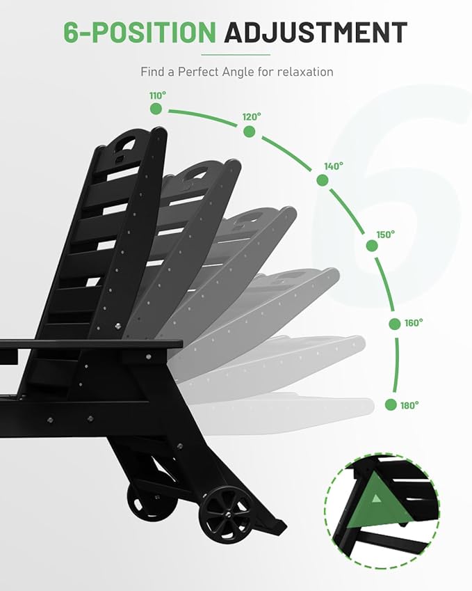 Lounge Chair Outdoor Set of 2, HDPE Chaise Lounge Outdoor with 6-Position & Wheels &Cup Holder, Pool Lounge Chair for Pool Poolside Deck Backyard Patio, Black