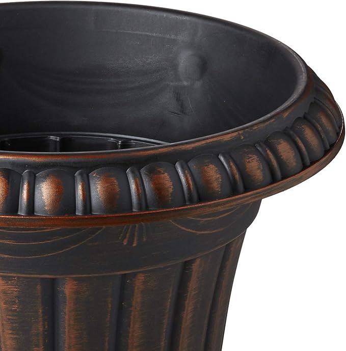 PL00CP Classic Traditional Plastic Urn Planter, 16" x 18", Brushed Copper