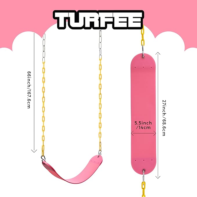 TURFEE Swings for Outdoor Swing Set -SwingSeat Replacement Kits with Heavy Duty Chains - Backyard Swingset Playground Accessories for Kids (Pink)