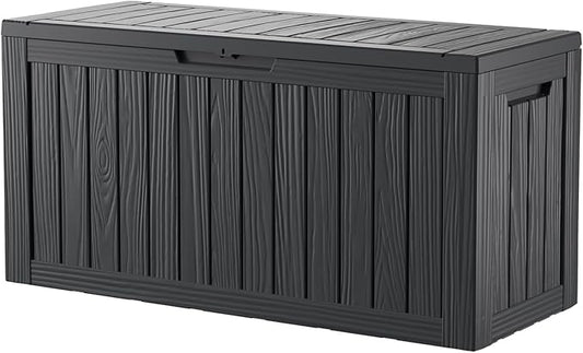 80 Gallon Lockable Resin Deck Box, Waterproof & UV-Resistant Outdoor Storage Box for Outdoor Cushion Storage, Garden Tools & Pool Accessories Storage, Black