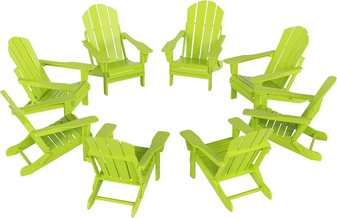 Westin Outdoors Laguna WO Outdoor Adirondack Folding Patio Chairs 8 PCS Set Retro Beach Aesthetic for Backyard, Lawn, Patio, Deck, Garden, Weather Resistant Polyethylene Plastic Lounger (Lime Green)