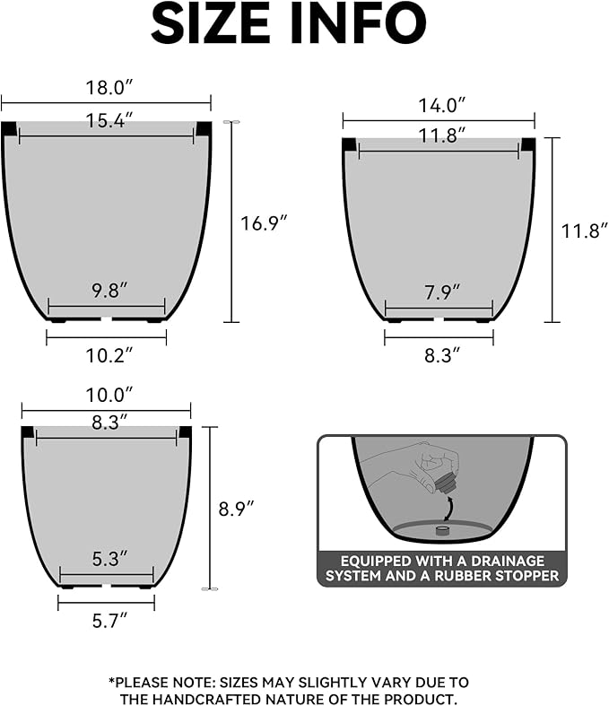 Kante 18 Inch Dia Round Concrete Planter, Indoor Outdoor Large Plant Pot with Drainage Hole and Rubber Plug for Home Patio Garden, Mint Green