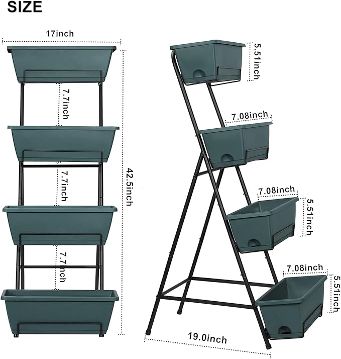 Tuenort Vertical Raised Garden Bed 4 Tiers Planter Box Freestanding Garden Planter with 4 Container Boxes for Growing Vegetables Herbs Flowers on Patio Balcony Green