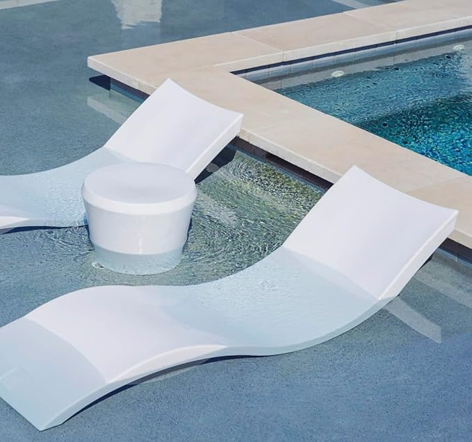 Ledge Lounger Signature Chaise Set of 2 + Affinity Side Table – in Pool Lounger Designed for Shallow Shelves Up to 9” – Outdoor Patio Sun Shelf & Poolside Furniture Bundle (Granite Gray)