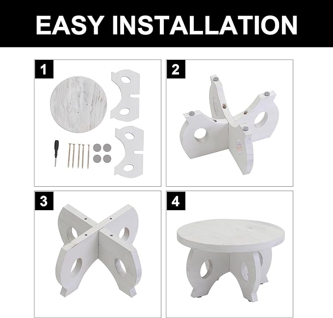 Small Plant Stand Kitchen Display Stand 10 inch Plant Holder Plant Stool Round Stand Risers Farmhouse Rustic Balcony Decor Pedestal Board Washed White