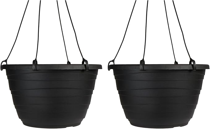 The HC Companies Wrapt Hanging Planters - Lightweight Plant Pot Hanger for Hanging Plants, Vegetables & Herbs - Outdoor & Indoor Hanging Basket for Plants (13" Black, Pack of 2)