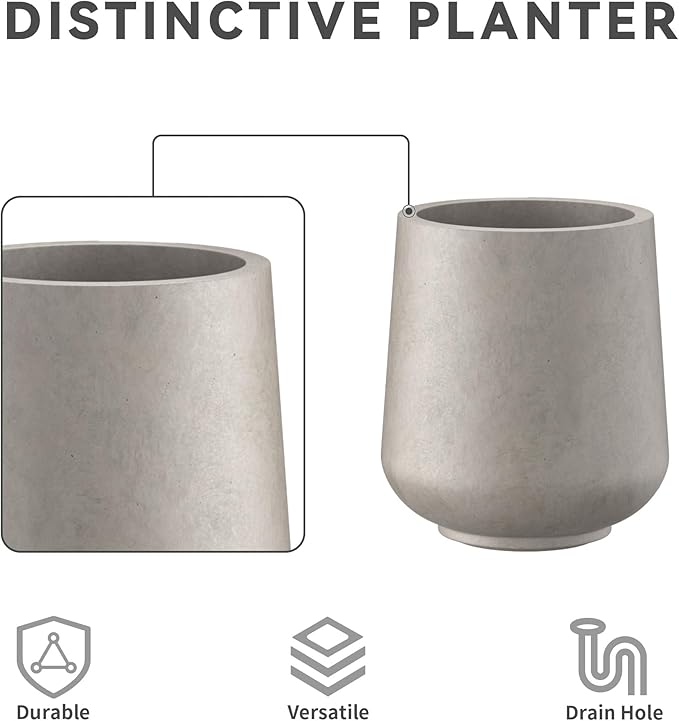 Kante 15.3"+11.6"+8.2" Dia Round Concrete Planter, Large Outdoor Indoor Planter Pots Containers with Drainage Holes and Rubber Plug for Home Garden Patio, Weathered Concrete