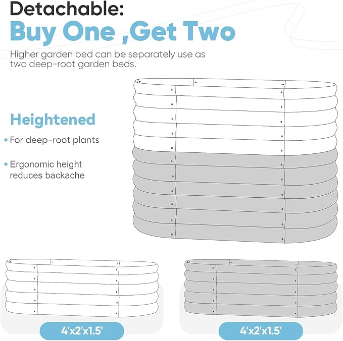 KING BIRD Raised Garden Bed 2.85 ft Tall 6 in 1 Galvanized Planter Garden Box Outdoor for Gardening, Deep Root Vegetables, Flowers 47.2X23.6X34.2 in, Light Blue