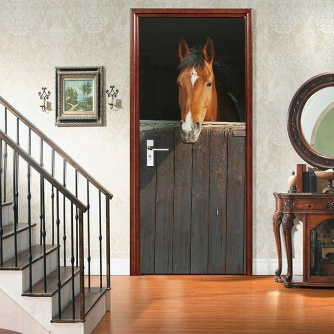 3D Peel and Stick Murals - Horse - Wallpaper Self-Adhesive Decals Removable PVC Waterproof Door Poster for Bedroom Living Room 37.4" x 78.7"