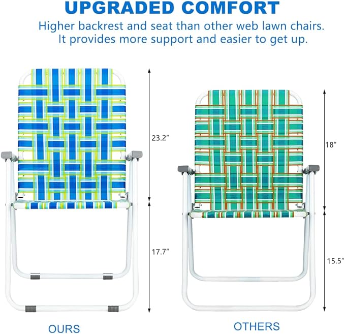 VINGLI Patio Lawn Webbed Folding Chairs Set of 4, Outdoor Beach Chair Portable Dining Chair for ir for Outdoor Yard, Garden(Blue, Classic)