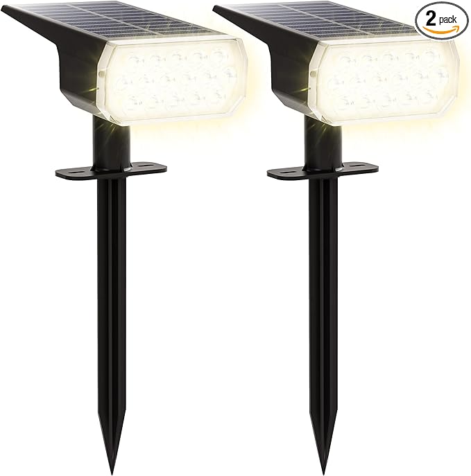 Solar Spot Lights Outdoor, 3 Lighting Modes Solar Outdoor Lights for Garden Yard Outside Landscape, 2 Pack Warm