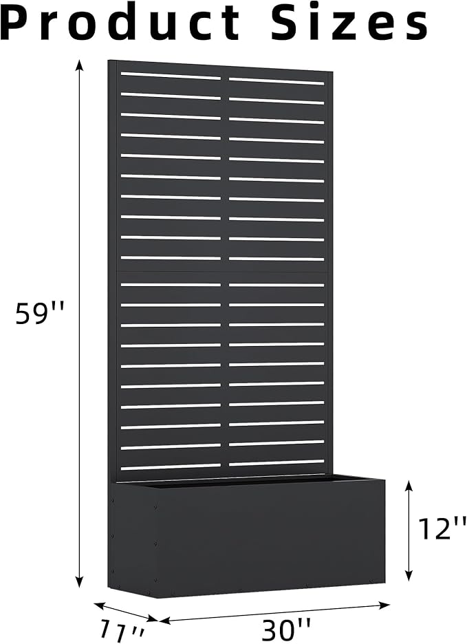 Casaphoria Metal Raised Garden Bed with Trellis, 59"x30"x12" Planter Box for Climbing Plants, Vegetables & Vines, Features Drainage Holes and Privacy Screen (Black-Louvered)