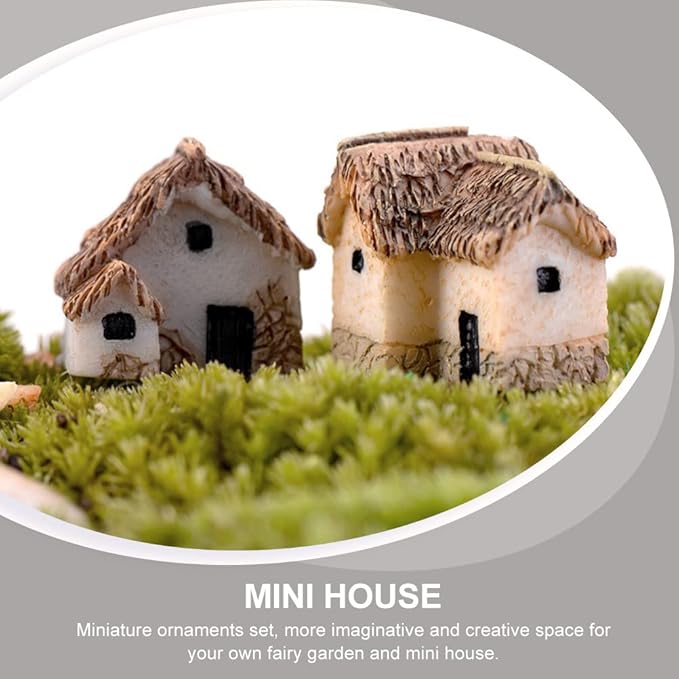 12 Pieces Miniature Fairy Garden Stone House, Resin Moss Fairy Mini Fairy Cottage House, Mini Fairy Stone Cottage Tiny House for Home Decoration Outdoor Décor