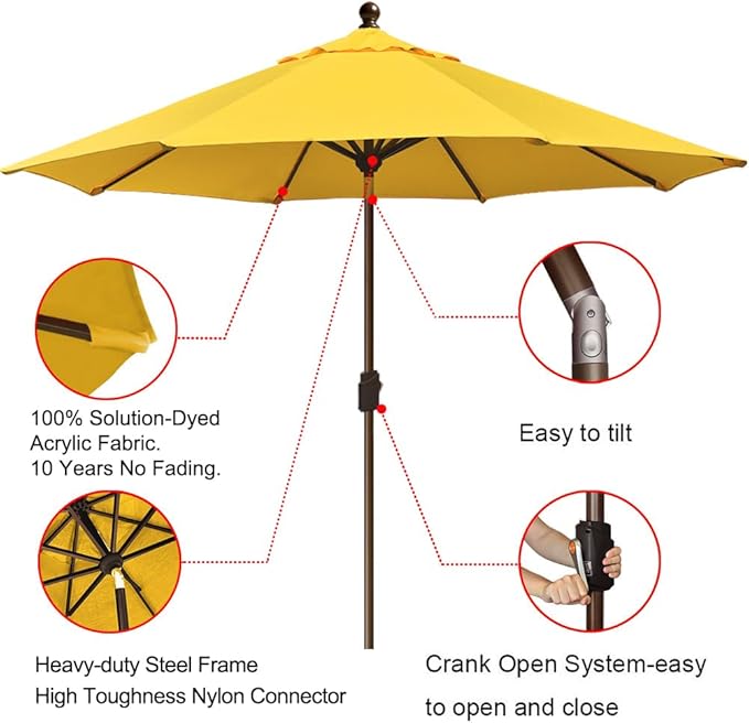 EliteShade USA 10-Year-Non-Fading 9Ft Market Umbrella Patio Umbrella Outdoor Table Umbrella with Ventilation, Sunflower Yellow