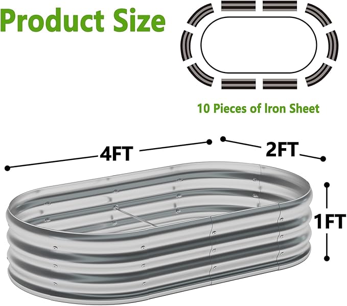zizin 2 Pack Galvanized Raised Garden Bed Metal Oval Raised Garden Beds Outdoor Planter Box for Vegetables (4x2x1FT, Silver)