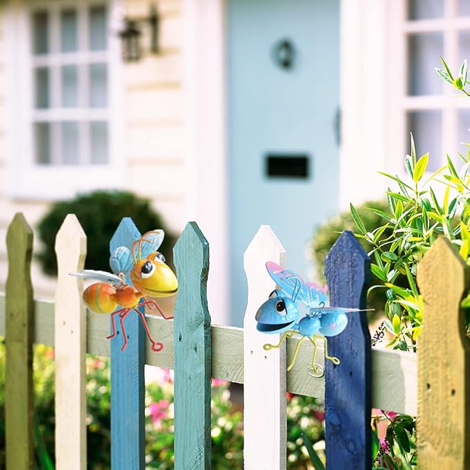 GIFTME 5 Garden Decor Bee and Butterfly,Metal Outdoor Decorations for Garden, Set of 2 Metal Yard Art-Perfect Garden Lover Gifts