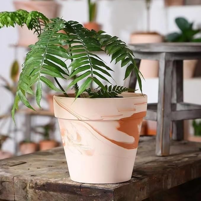Random Mood Macchiato Terracotta Plant Pots – Handmade 6-Inch Clay Ceramic Flower Pots with Drainage Holes, Set of 3 – Ideal for Indoor & Outdoor Orchids