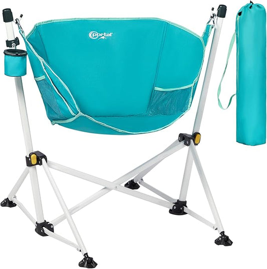 Portal Hammock Camping Chair Folding Rocking Chair Portable Swinging Chair with Cup Holder for Outdoor Lawn Backyard Patio Car Camp Sports Concerts,Support 350 lbs Blue