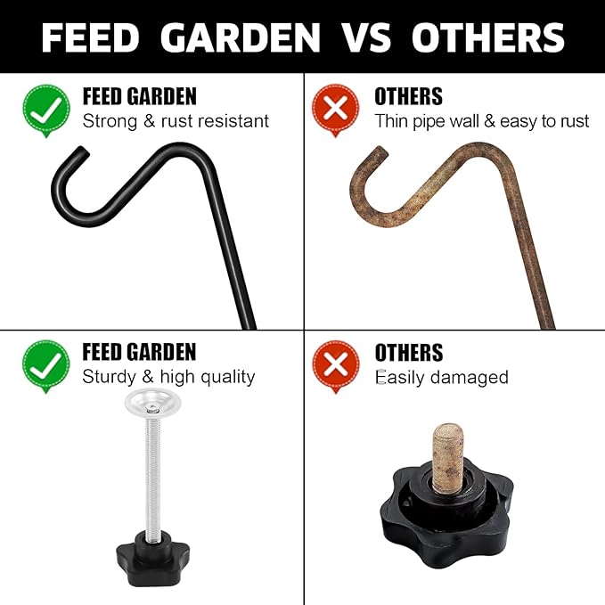 FEED GARDEN 31 Inch Heavy Duty Deck Hook, Non-Slip Clamp, 360 Degree Swivel, Black for Bird Feeders, Planters, Suet Baskets, Lanterns, Wind Chimes, 2 Pack